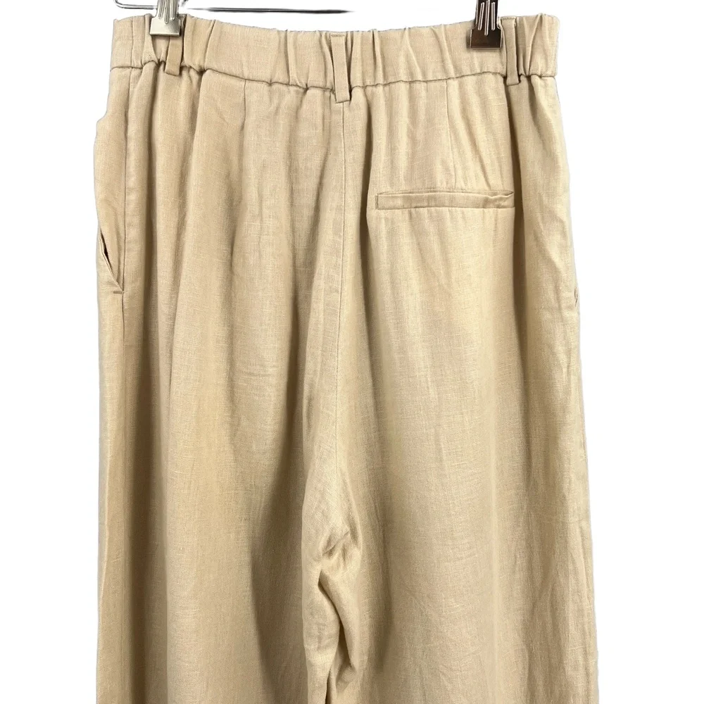 Zara Beige Linen‎ Wide Leg Pants Pleated Front Relaxed Trousers Women’s Small